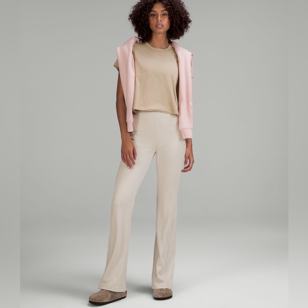 Lululemon BRUSHED SOFTSTREME RIB ZIP FLARE IN WHITE OPAL